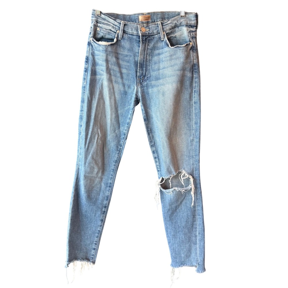 Mother The Stunner Ankle Step Fray Jeans Distressed Raw Hem Sz 28 Luxury Denim